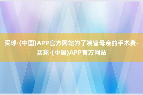 买球·(中国)APP官方网站为了凑皆母亲的手术费-买球·(中国)APP官方网站